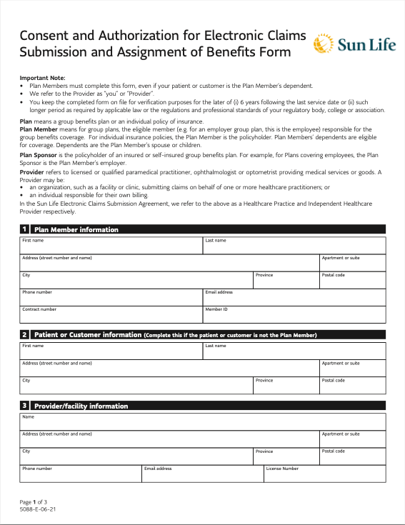 SunLife Consent and Authorization for Electronic Claims